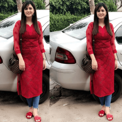 Rose Like Red Color Georgette Kurti For Jeans |Long Kurti With jeans |